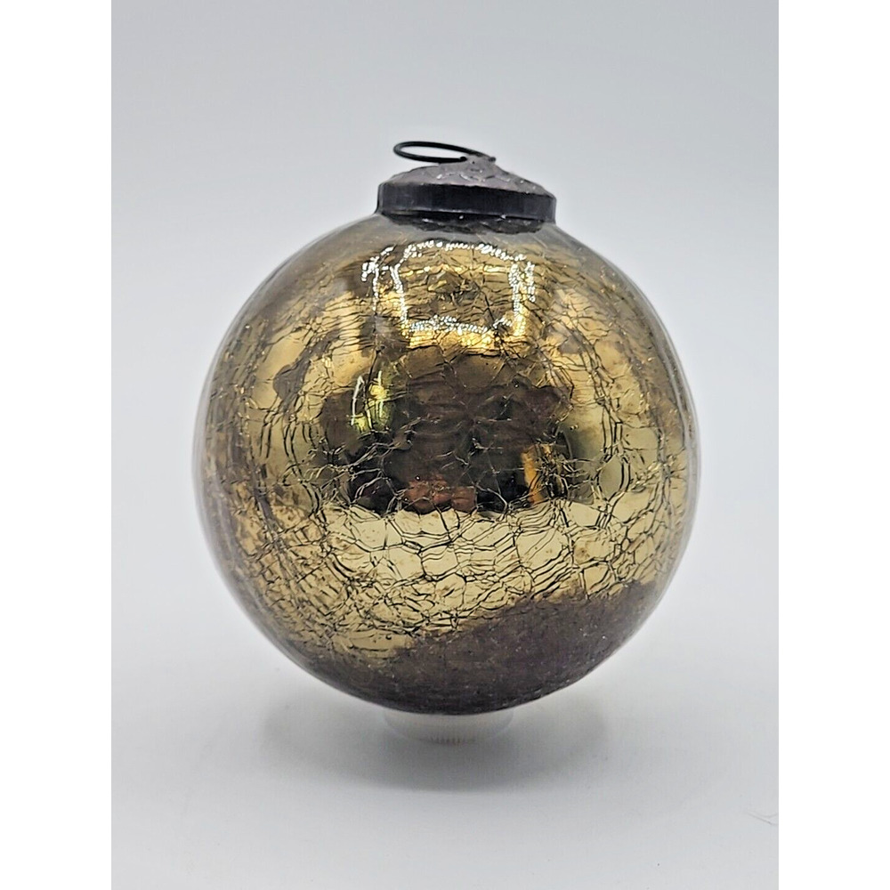 German Kugel 4" Heavy Cracked Glass Christmas Tree Ornament Dark Gold U254